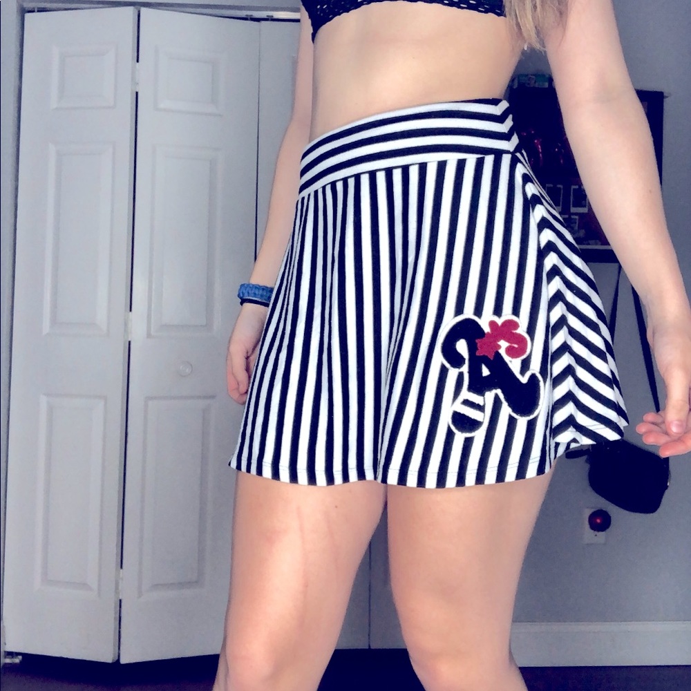 Black and white stripped high wasted A’s skirt